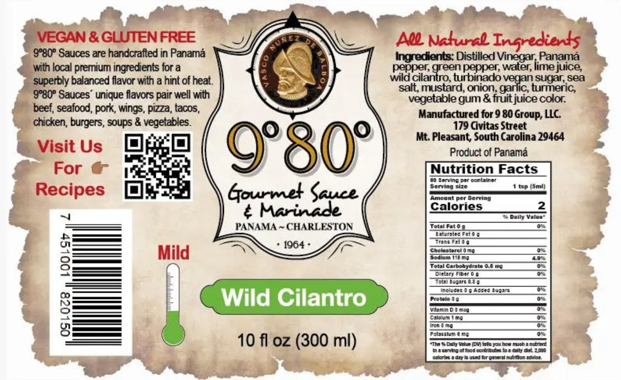 9°80° Wild Cilantro Sauce| All-Natural Gourmet Cooking Sauce & Marinade