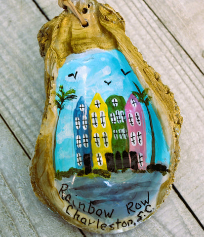 Charleston Rainbow Row Painted Oyster Shell Ornament